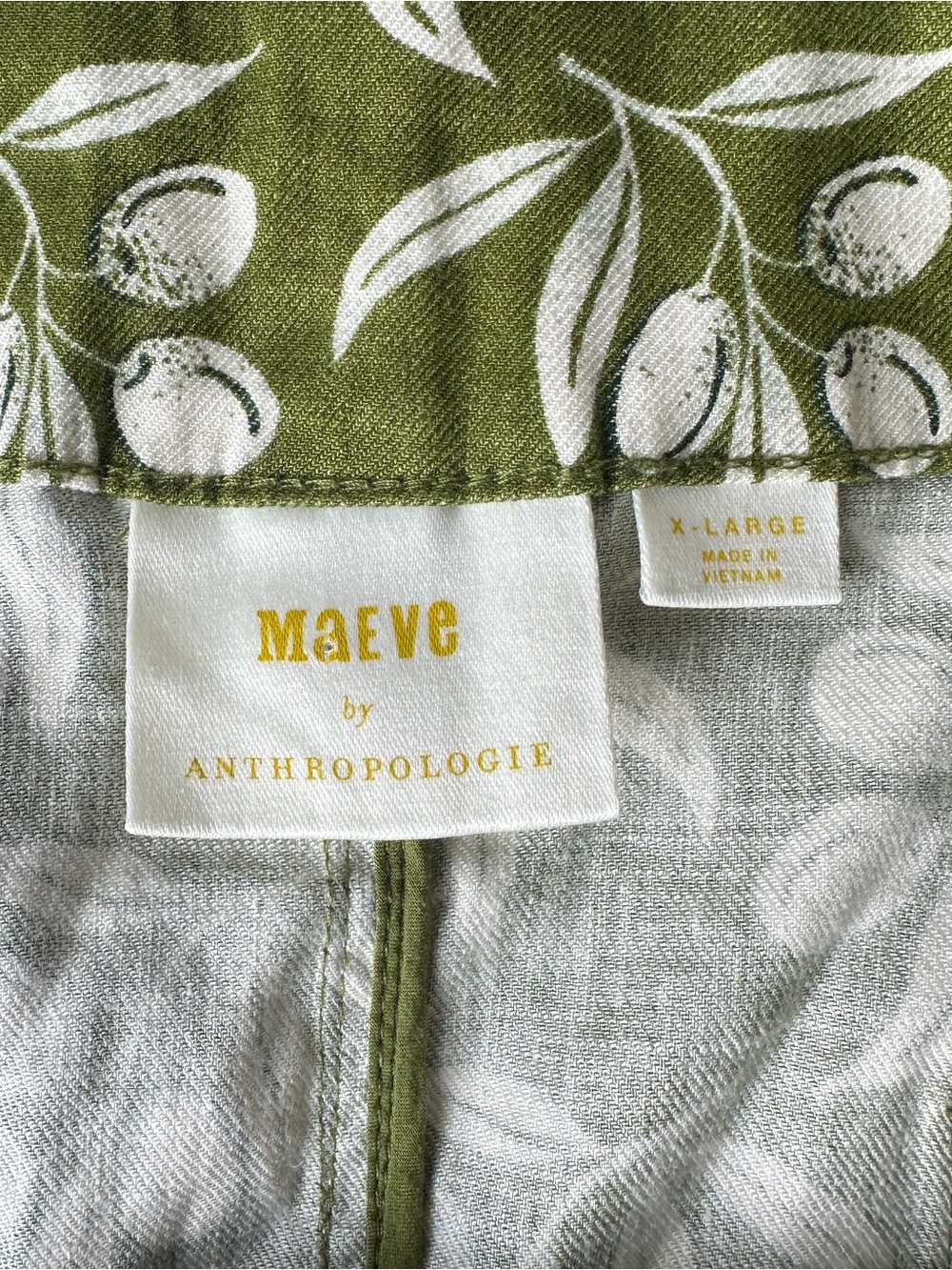 Anthropologie Olive Green Mini Skirt with White Botanical Print - Picture 4 of 11